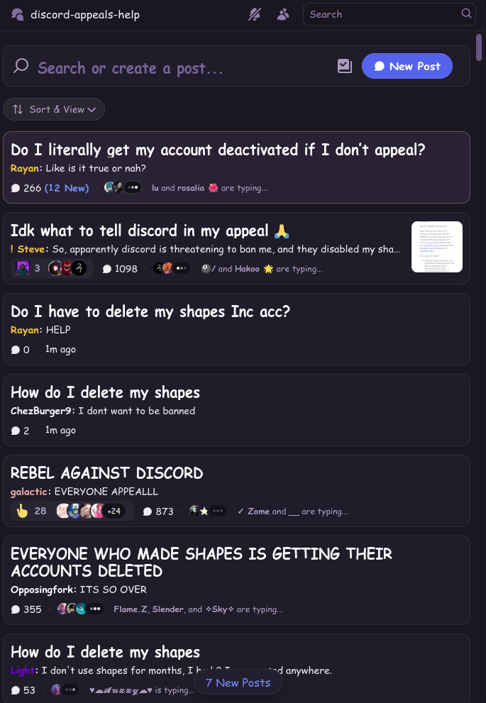 People talking about Discord’s termination of shapes inc bots in a forum channel